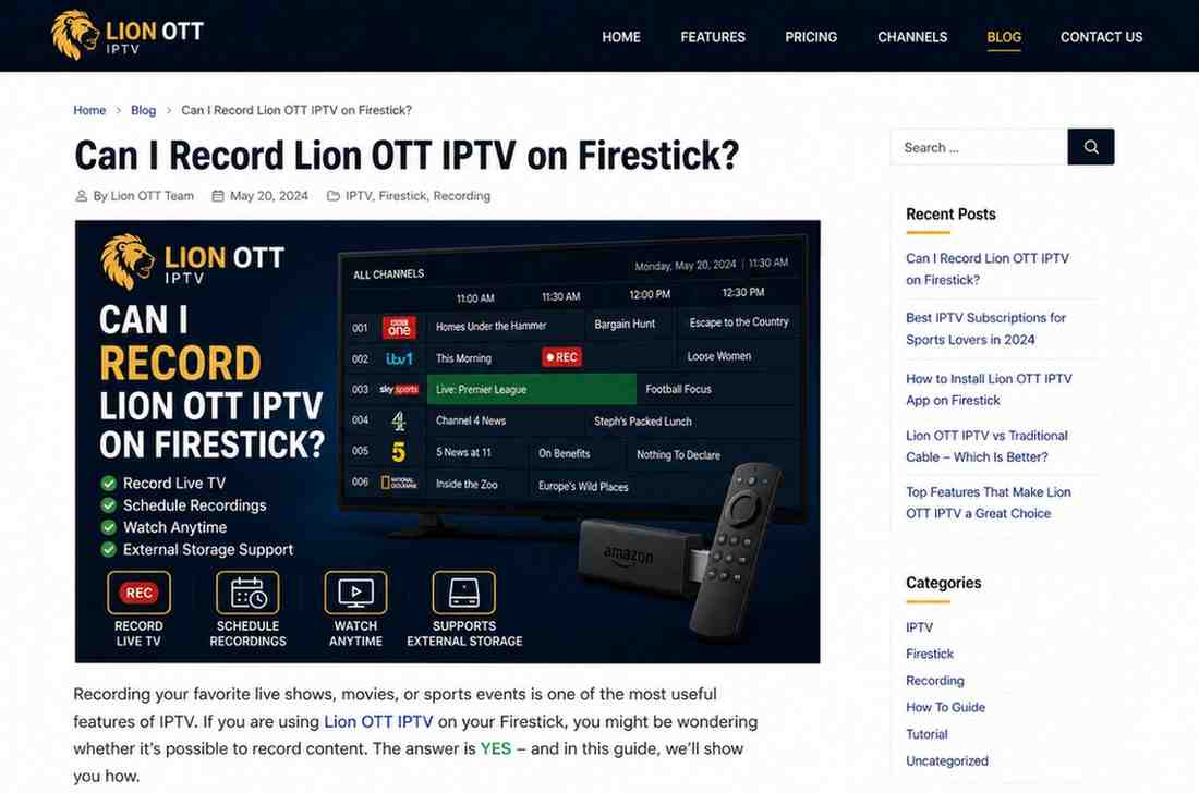 Record Lion OTT IPTV Firestick Easily with Simple Setup Guide