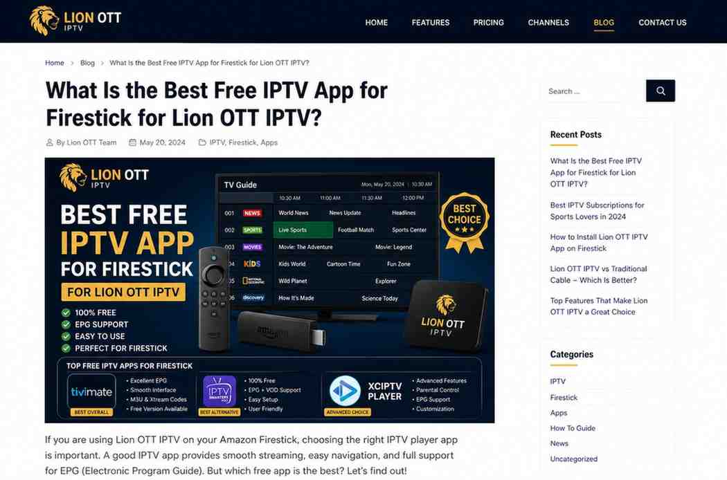 Best Free IPTV App for Firestick with Lion OTT IPTV